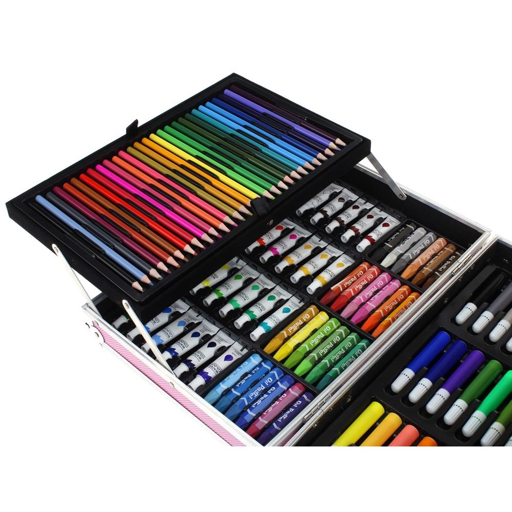 Art Set for Painting, Crayons, Paints, Case, 144 Pieces, Blue
