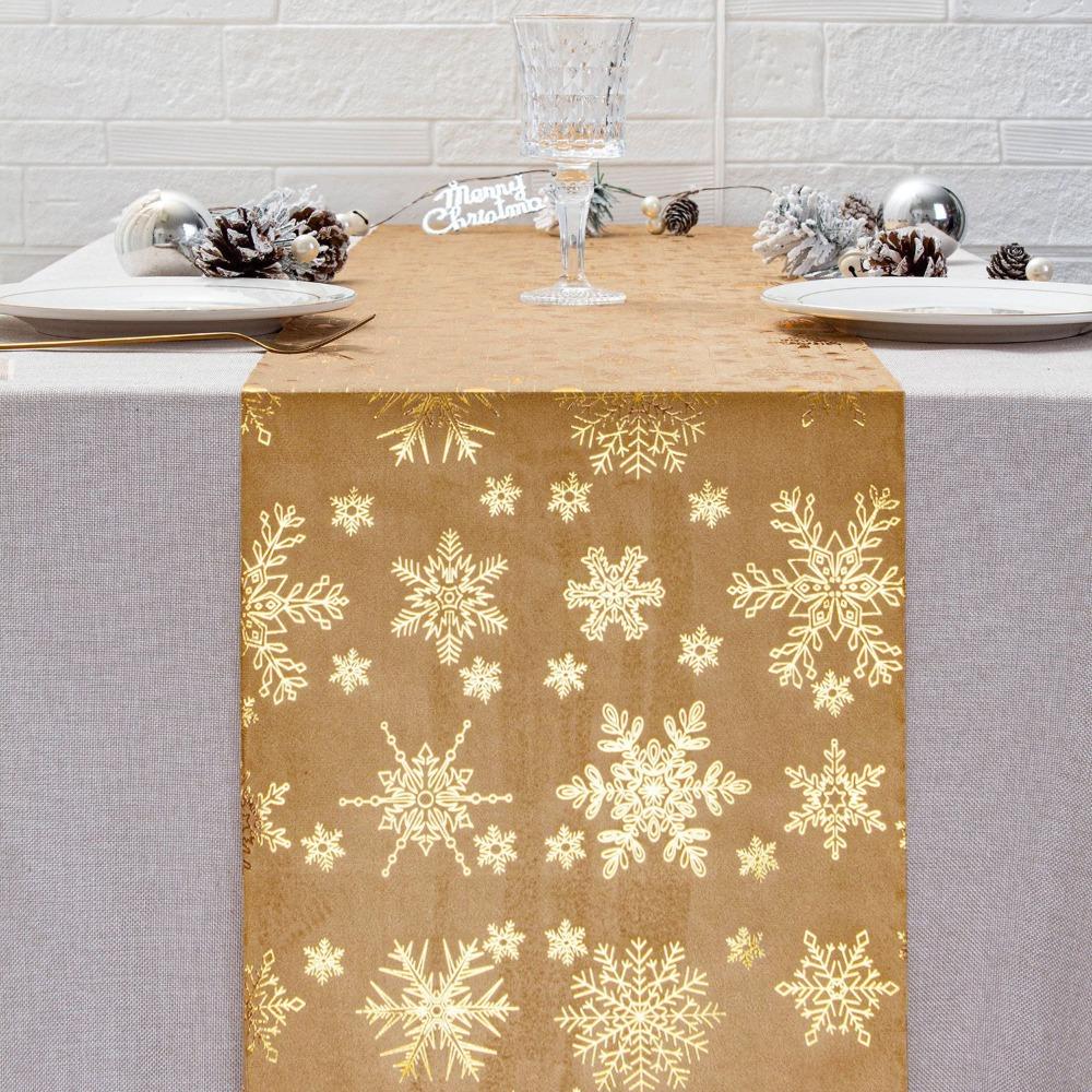 Polyester Christmas Tablecloth Snowflake Printed Table Cover Holiday Style Table Runner  Home Decor