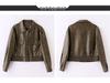 Women's Retro Genuine Leather Motorcycle Jacket, Spring/Autumn 2025 Fashion, Solid Color, Loose Fit, Short Style.