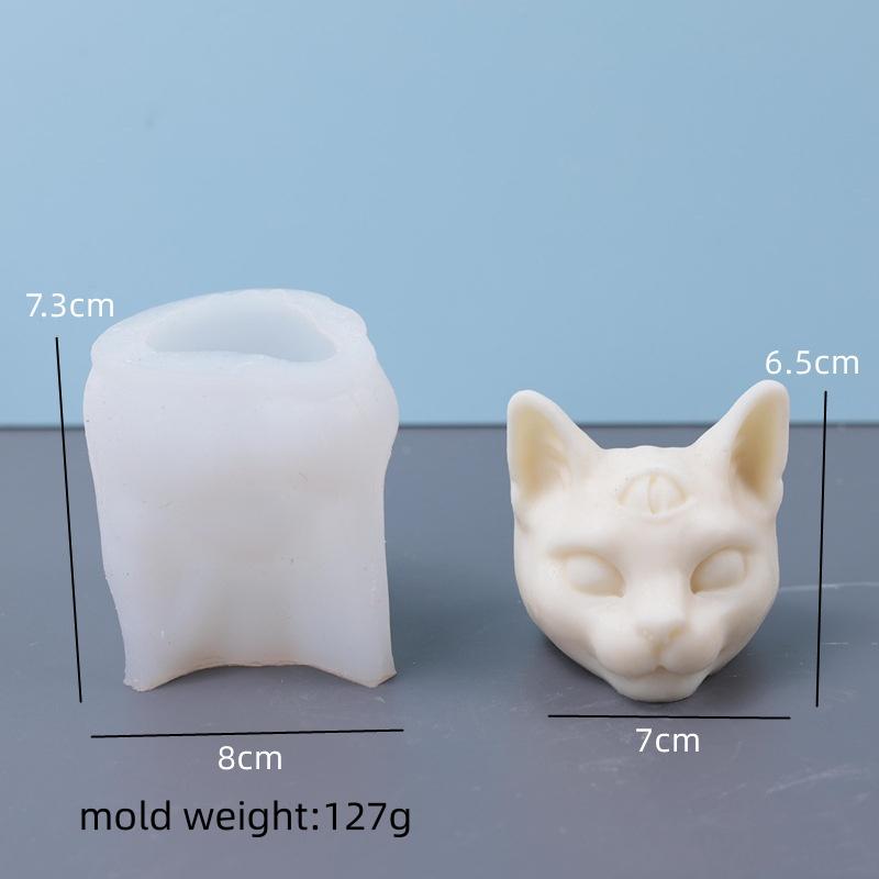 3D Evil Three Eyes Cat Head Silicone Candle Mold Creative Lying posture Aromatherapy Cat Mold DIY Baking Home Decoration Gift