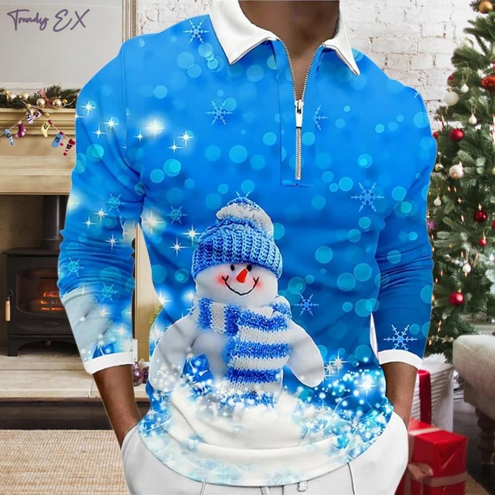 Weihnachts-Poloshirt für Herren Grafikdruck Lässig Revers Golfbekleidung Herren T-Shirt Oberteile Mode Sport Langarm Herrenbekleidung