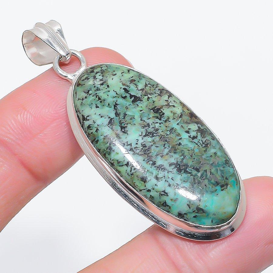 Natural Tibetan Turquoise 925 Sterling Silver Jewelry Pendant 2.21" H1R26