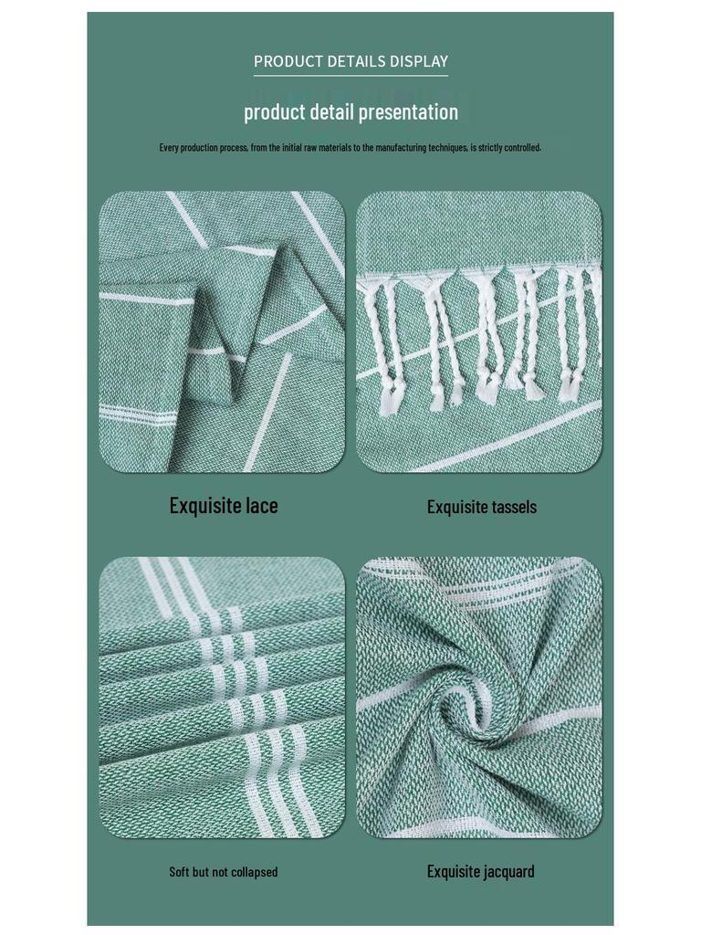 Yarn-Dyed Striped Quick-Dry Beach Towel - Multi-Color, Absorbent Cotton/Polyester Blend for Swimming & Bath