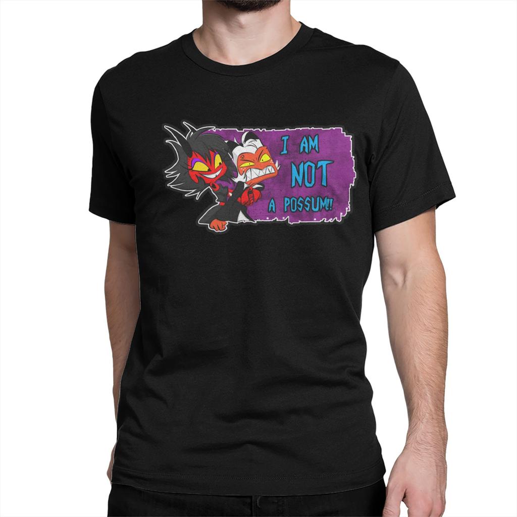 Men Women T-Shirt Loona Don't Care Dark Creative Cotton Tee Shirt Short Sleeve Helluva Boss Anime T Shirts Clothing Graphic