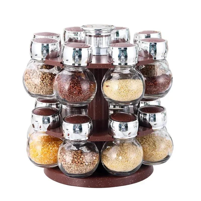 Rotating12Pcs Condiment Set Spice Jar StorageBox HomeKitchen Cruet Condiment Bottle Coffee Sugar Seal Jar Container Rack