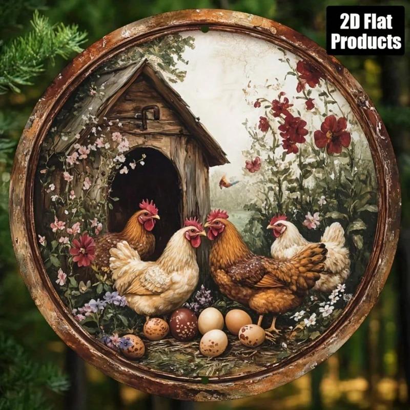 Rustic Metal Chicken and Egg Wall Art Vintage Home Decor Gift
