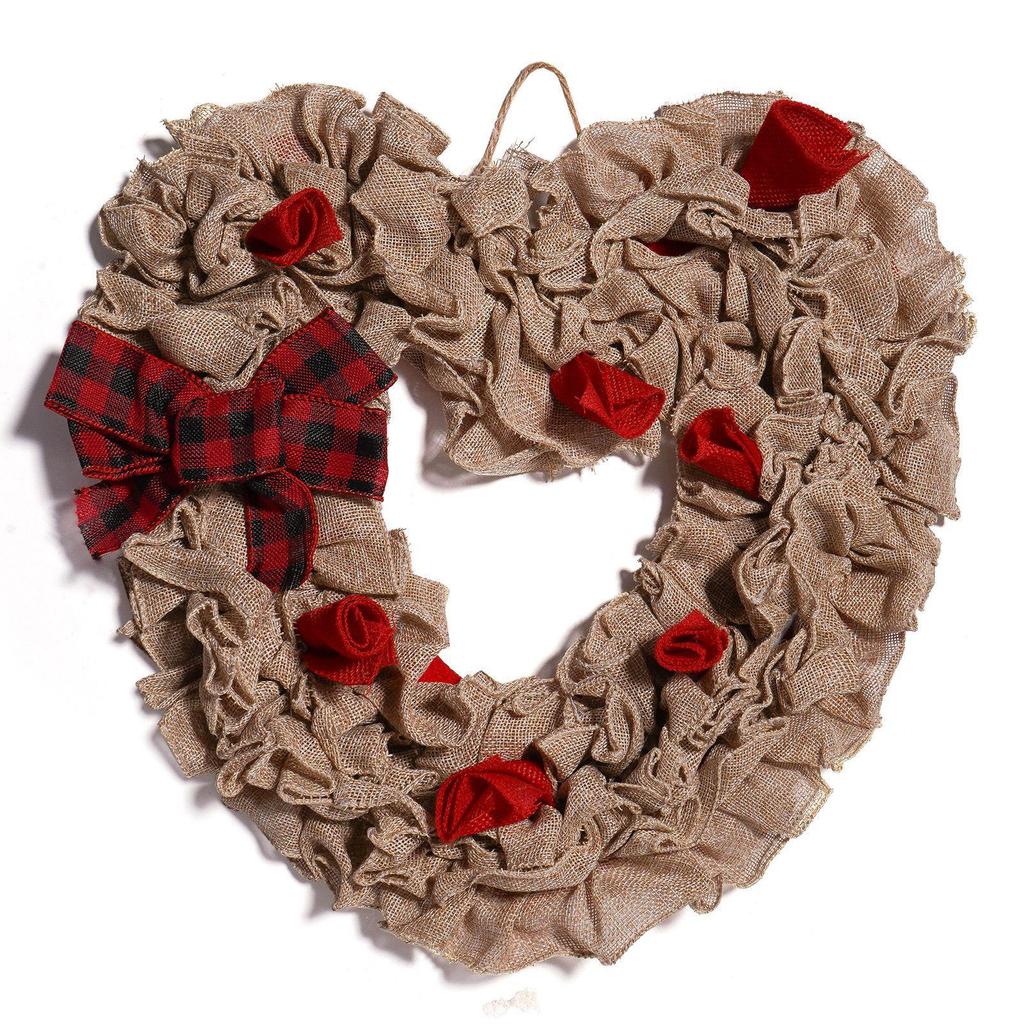 Valentine's Day Fabric Heart Wreath - Oatmeal Red Wedding Decoration