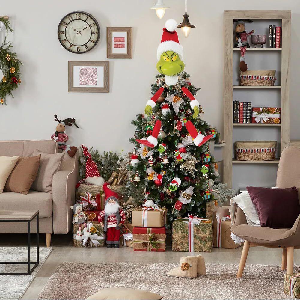 5er-Set Schal Gefüllt Festgeklebt Topper Girlande Schmuckstück Grinch Baumspitze Dekoration Weihnachten Wichtel Körper Baumdekoration für Weihnachtsbaum