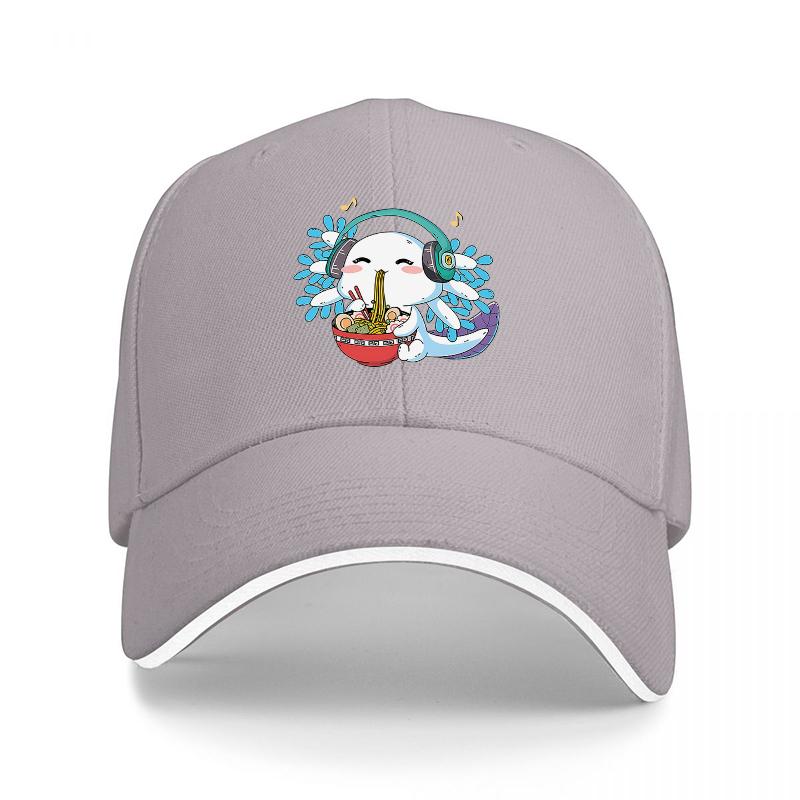 Cute Dragon Eating Noodles with Headphones Baseball Cap Music Food Theme Design Black Hat for Adults