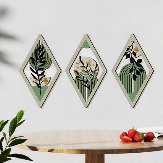 3 Pcs Boho Minimalist Wall Art Geometric Plants Hollow Out Wall Hanging Decor Farmhouse Abstract Bohemian Wood Poster for Living Room Bedroom Entrance