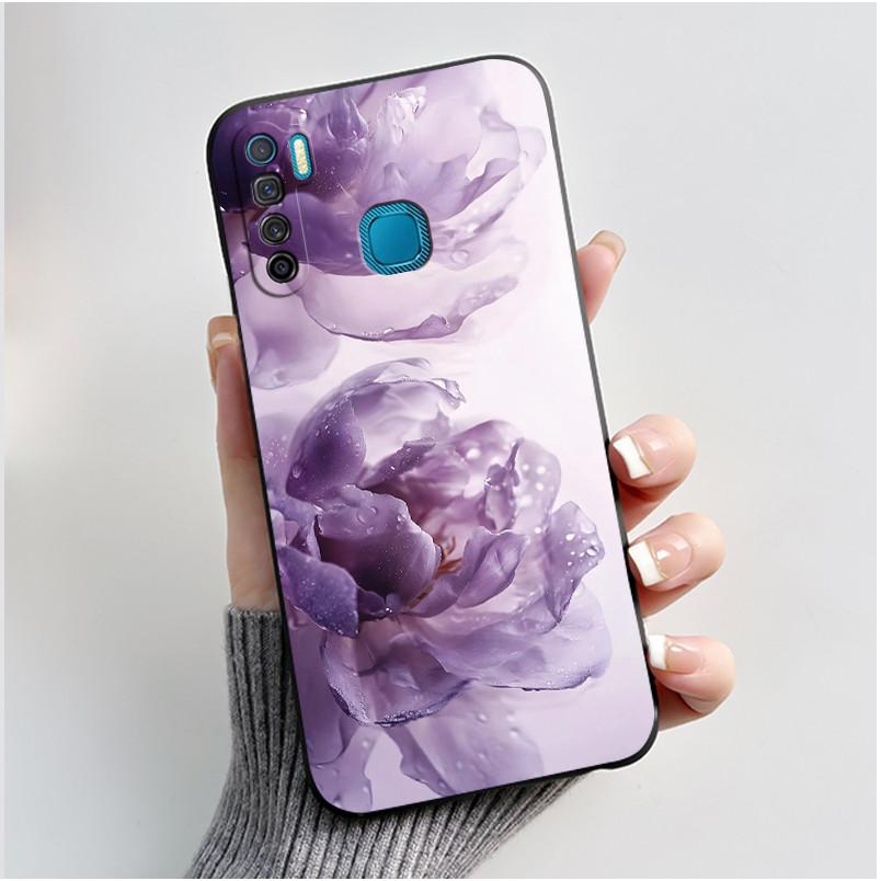 Handyhülle Für Infinix S5/S5 lite/X652/Camon 12 Air/CC6 Schwarz Niedliche Cartoons Bemalte Hülle Stoßdämpfer Weiche Stoßfeste Schwarze Hülle
