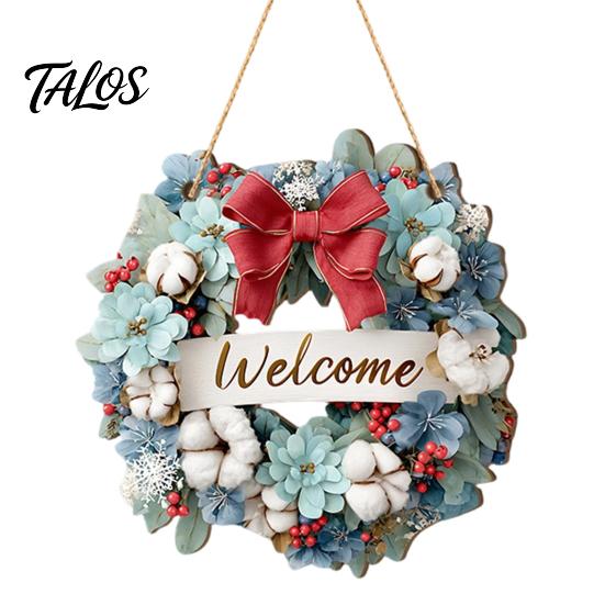 Rustic Farmhouse Ornament Wooden Christmas Welcome Sign, Animal Round Hanging Door Decor, Festive Wall Sign for Window Garden Holiday Decor