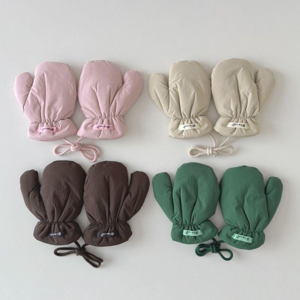 1 Pair Solid Color Kid Gloves Winter Warm Full Cover Glove Trendy Children's Gloves For Boys Girls