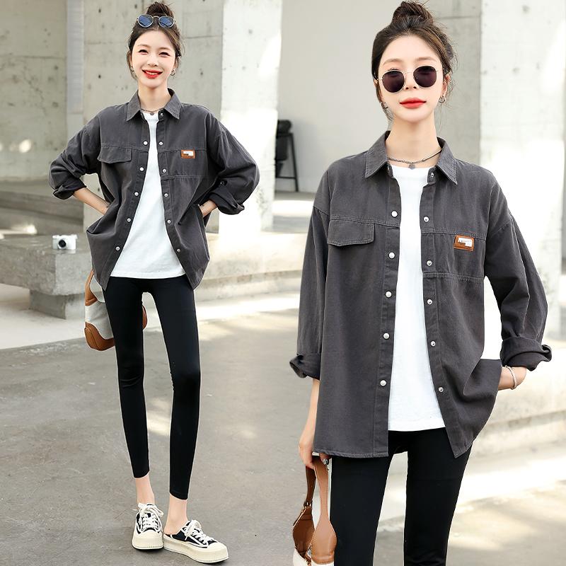

Осенняя корейская рубашка свободного кроя для женщин, повседневная и универсальная моющаяся хлопковая джинсовая рубашка-куртка XL