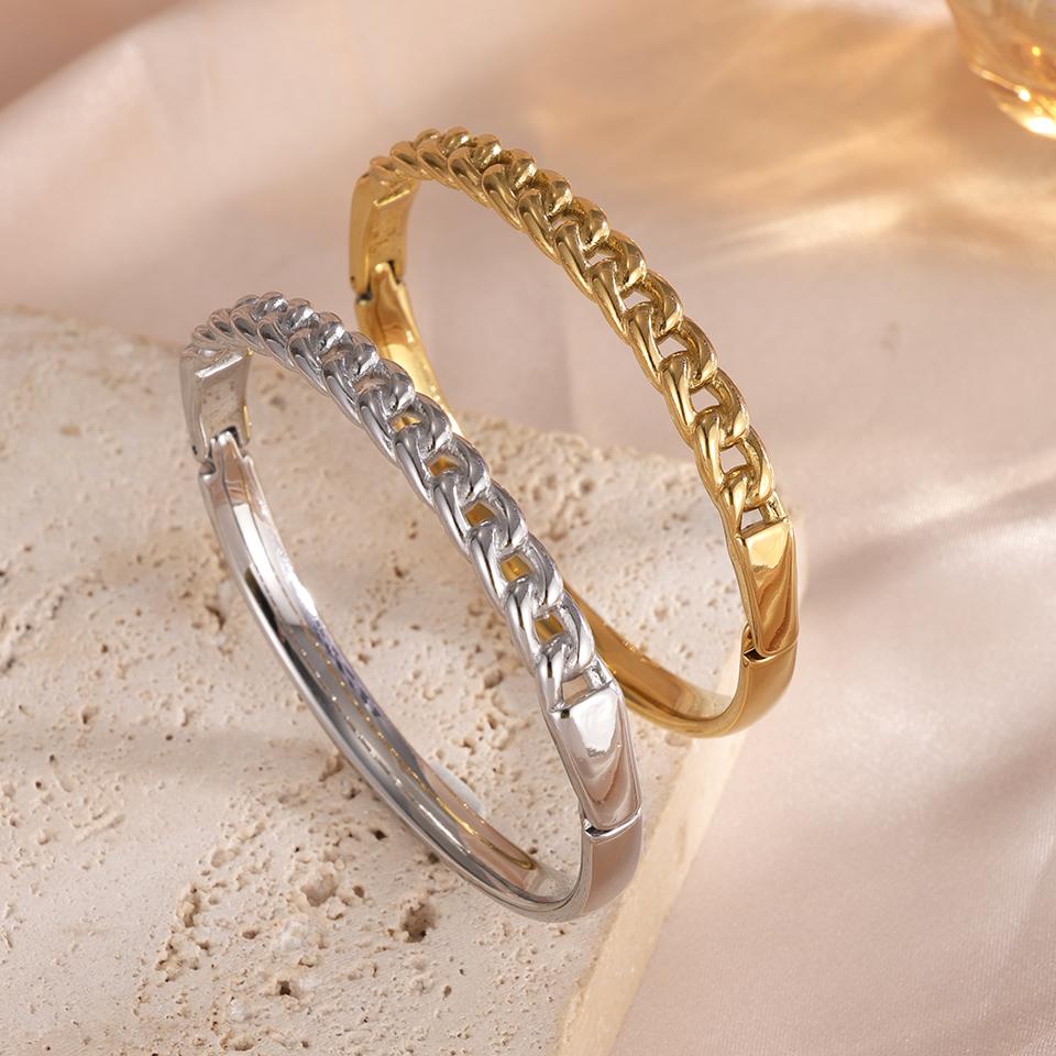 ZAKOL Stainles Steel Classic Circle Chain Design Open Bracelet Bangles for Women Men Statement Party Zircon