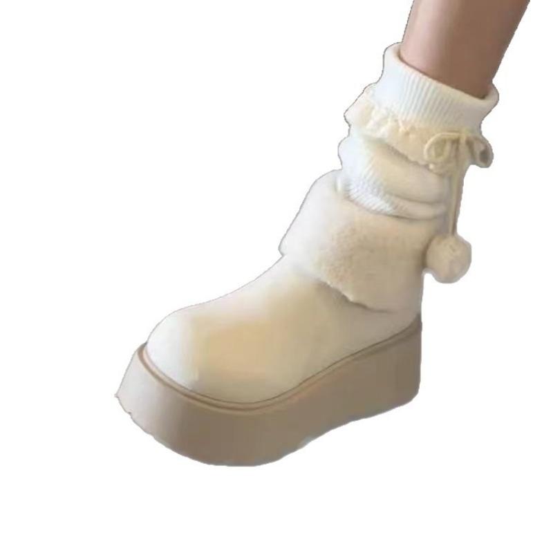 White Heightening Velvet Thickened Thick-soled Snow Boots Women's New Winter Warm and Non-slip Cotton Shoes