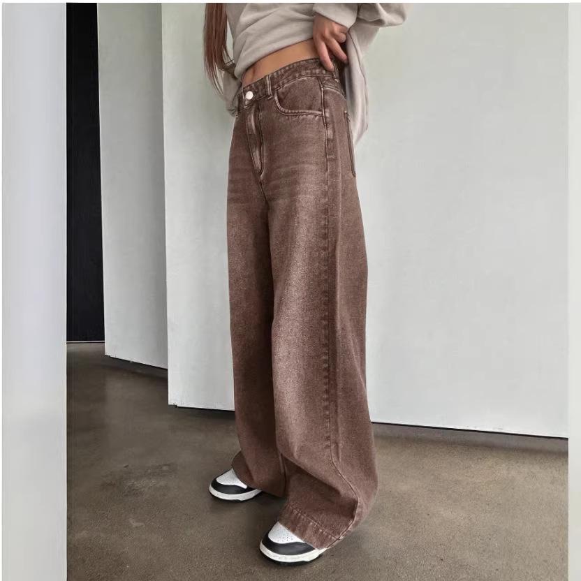 Attention Moment Women's High-Waisted Coffee Brown Wide-Leg Jeans