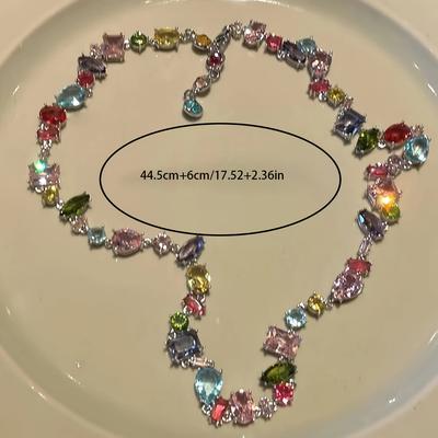 Candy Color Crystal Zircon Necklace, Sparkling Y2K Style, Rainbow Collarbone Chain, Jewelry Gift, Suitable for Eid al-Fitr.