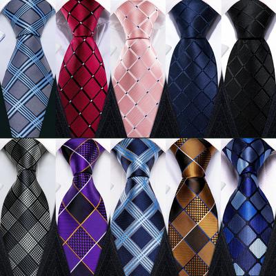 Mens Business Classic Silk Ties Hanky Cufflinks Set Casual Check Plaid Neckties