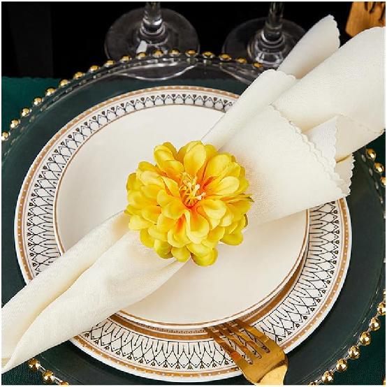 Floral Napkin Rings Set of 6,Rustic Rose Napkin Rings Flower Dinner Napkin Holder for Table Decoration (26#Pink) 34#yellow