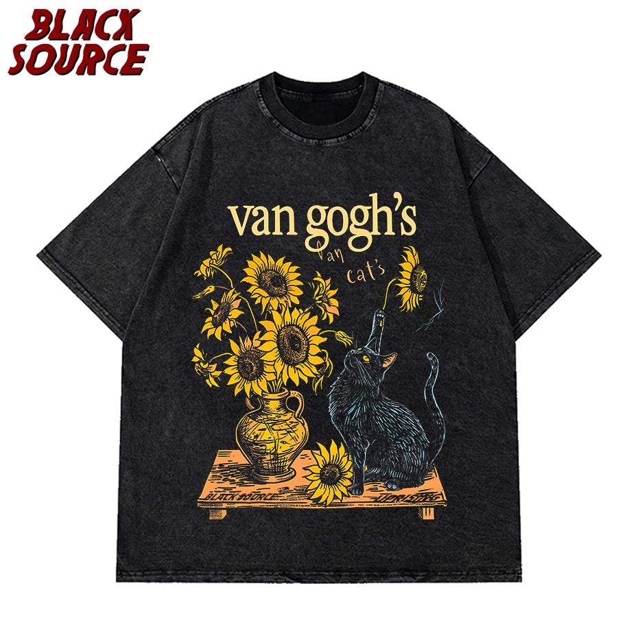 

T Vintage Women TShirt Pretty Woman Floral Van Gogh Black Cat Sunflowers Art Tee Shirt For Fans Summer Spring S