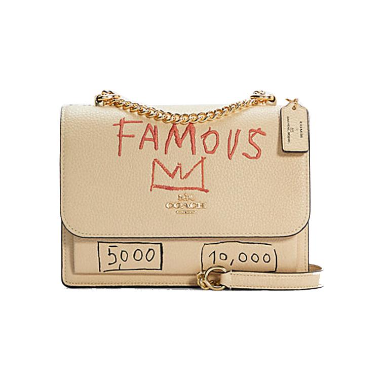 New COACH X Jean Michel Basquiat Collaboration Klare Leather Trunk Bag, Crossbody Bag, Shoulder Bag Trumpets Women's Khaki C5653-IMOQY