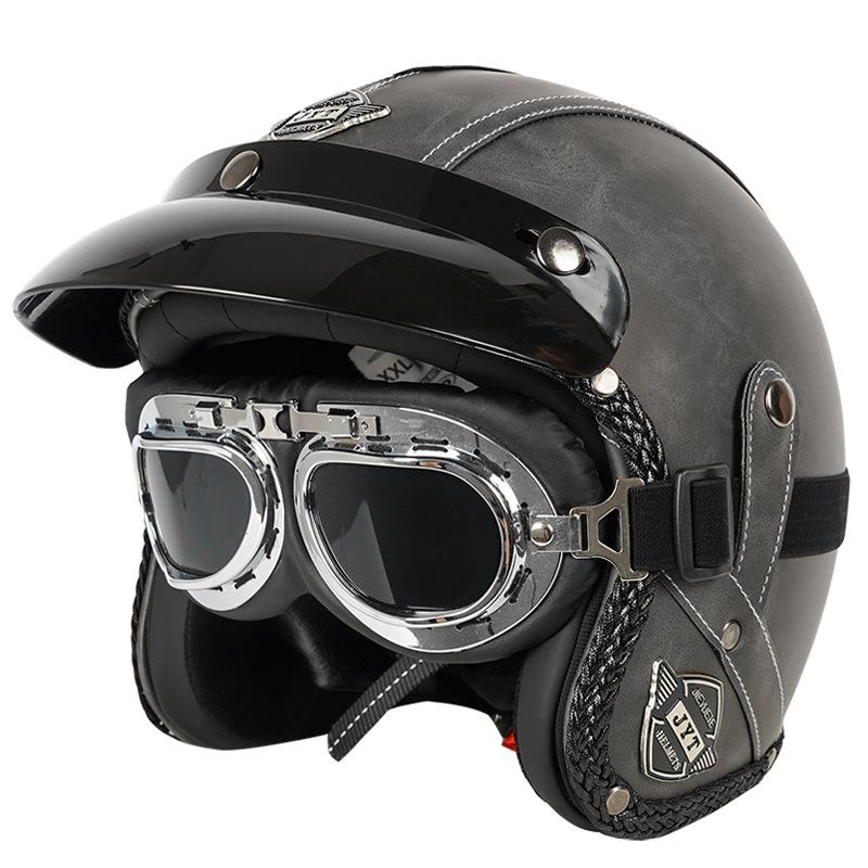 Casco de motocicleta Harley Prince Cruiser retro con certificación 3C, de cuero, para hombre y mujer, para todas las estaciones, para motocicleta eléctrica, 3/4/5
