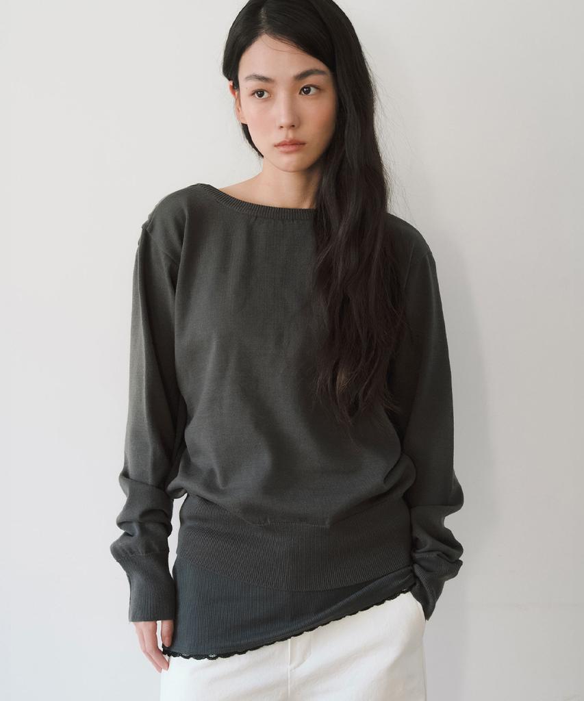 Ieoning Deep U-Neck Cotton Knit, Charcoal