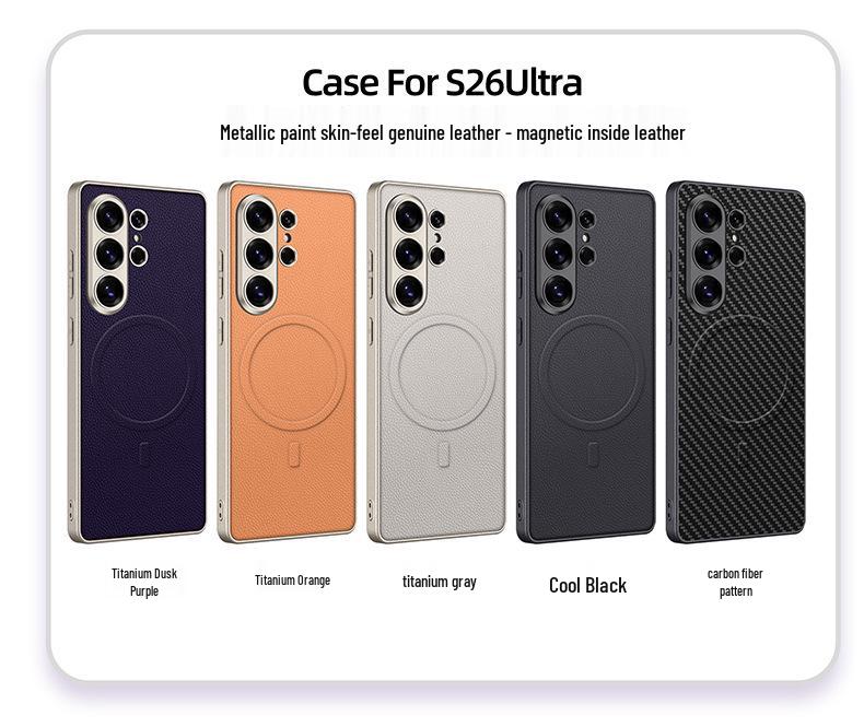 Samsung S26 Ultra Leather Phone Case: Premium Magsafe-Compatible Metal Paint Design