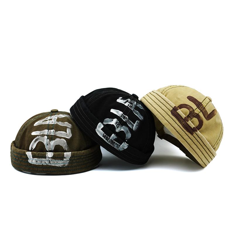Letter Printing Docker Cap Without Visor Adjustable Brimless Caps Vintage Beanie Hat Retro Cotton Street Cool New Style Hip Hop