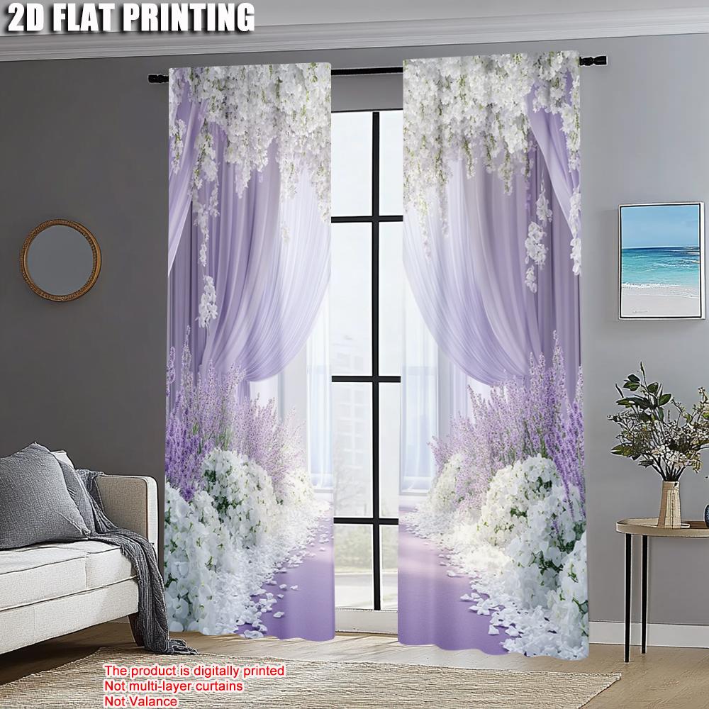 2pcs, Upscale Curtains 2D Print Light Purple & White Peonies 100% Polyester (without Rod) Decorations Inside Ldeal for Bedroom,