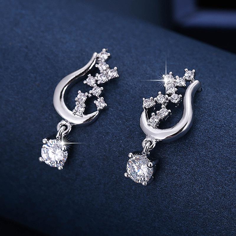 Korean Swan Dream Earrings: Rhinestone-Inlaid Copper with Gold  Silver Tassel