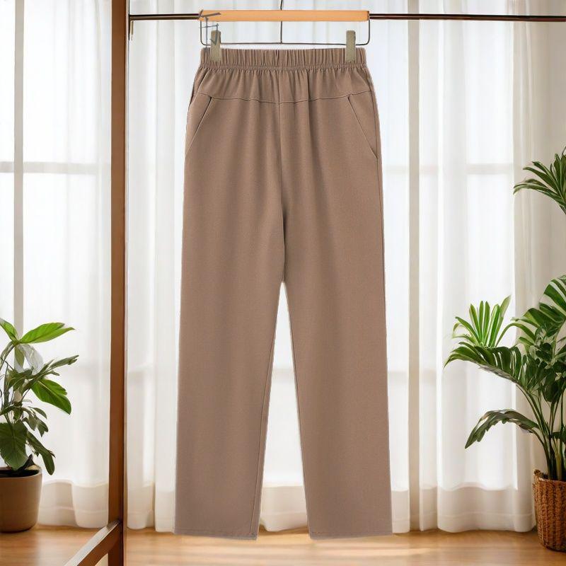 New Style High-Waisted Summer Cropped Mom Pants - Elastic Waist, Straight Leg, with Pockets for Middle-Aged and Elderly