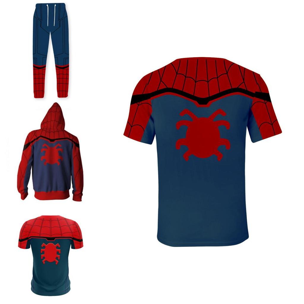 Spiderman Zip Hoodie Jacket T-shirt Trousers Set Hip Hop Marvel Cosplay Costume