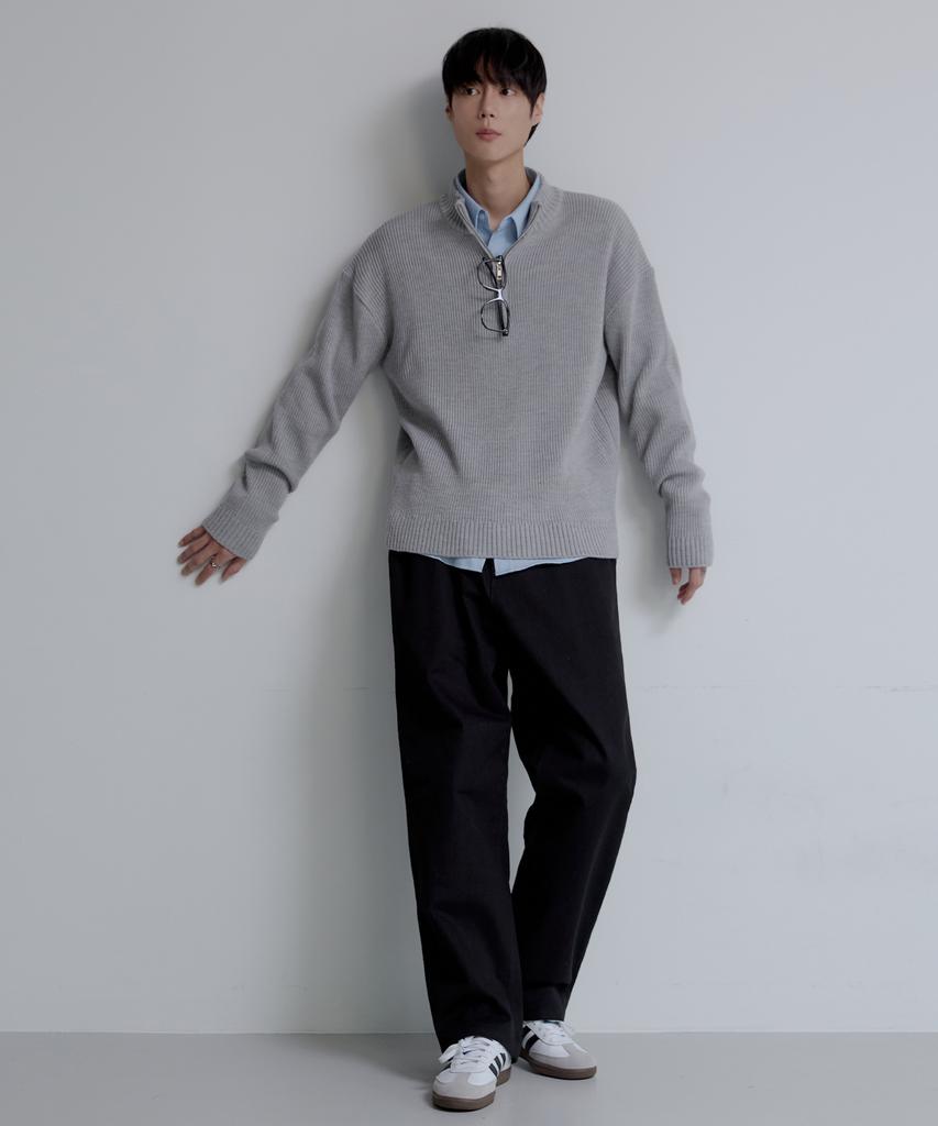 NODU Quarter Half Zip Ribbed Knit [Gray]