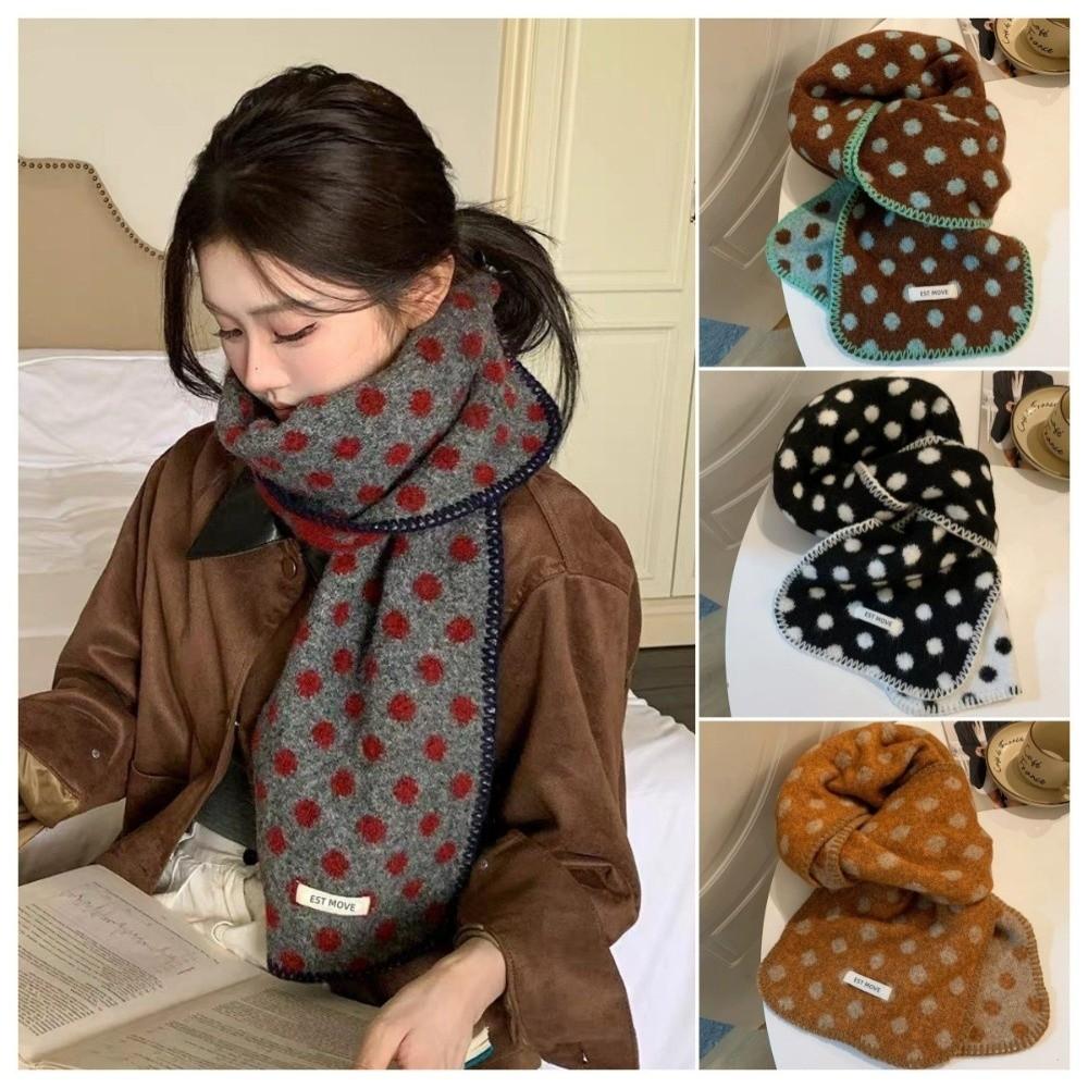 Korean Style Double-Sided Scarf Keep Warm Knitted Scarfves Vintage Polka Dot Scarf  Winter