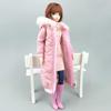 Pink Winter Warm Long Big Coat+Boots Jacket Outfits Clothing for Barbie Doll Clothes For 1/6 BJD Doll Accessories DIY Toy for Kid Girl