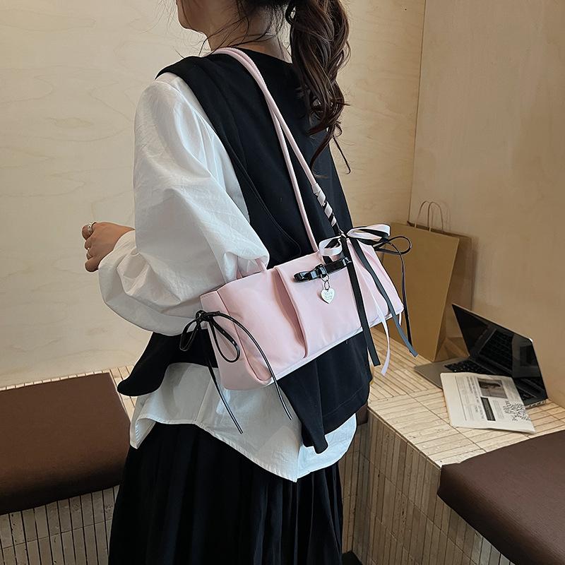 Sweet Girly Bow Handbag Women's 2025 New Simple Commuter Underarm Bag Versatile Shoulder Bag