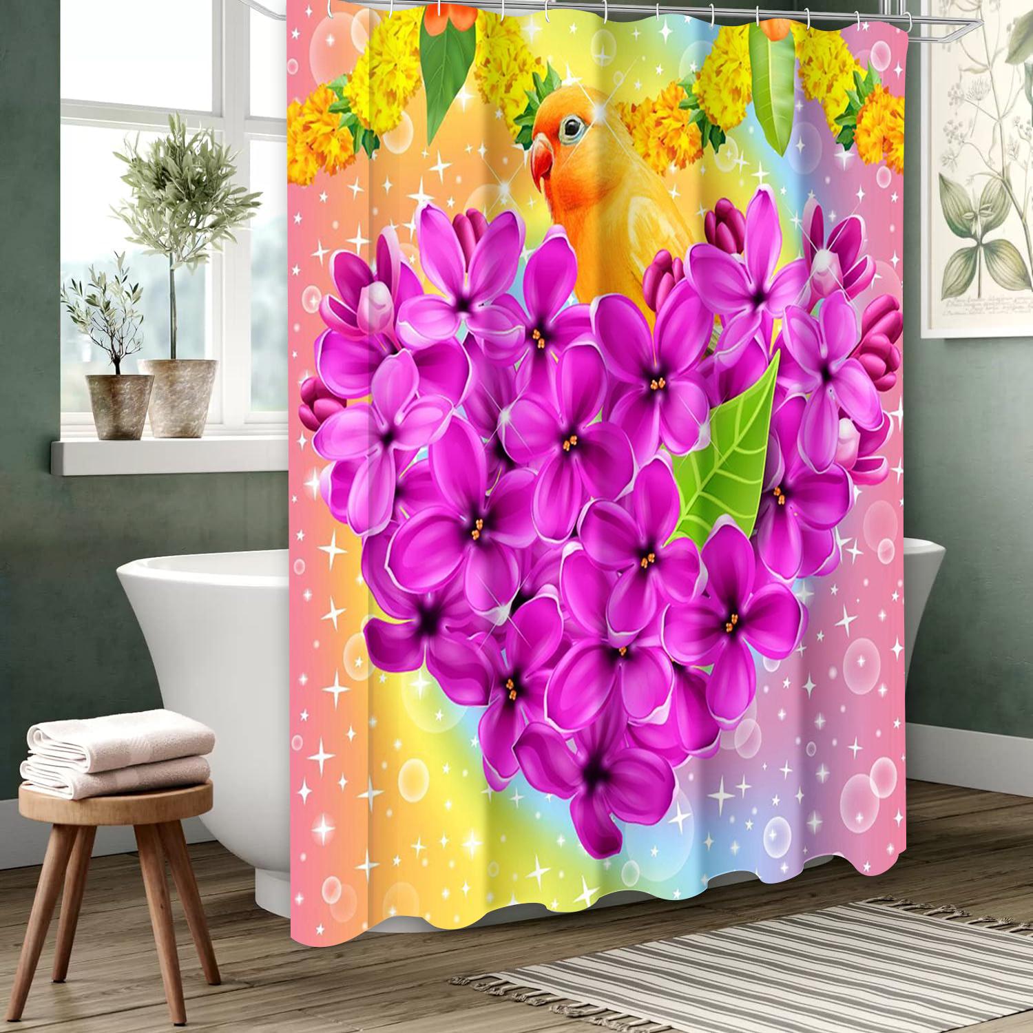 

Занавеска для ванной с цветочным и птичьим узором Водонепроницаемая занавеска для душа для ванной комнаты с 12 крючками Домашний декор Бесплатная доставка 180x180cm curtain фиолетовый