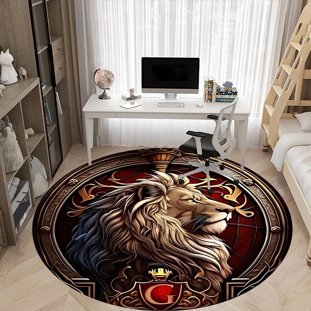 1pc Lion Emblem Chair Carpet for Office Non-Slip, Soft & Comfortable, Carpet for Office, Gaming, Lightweight Round Floor Mat