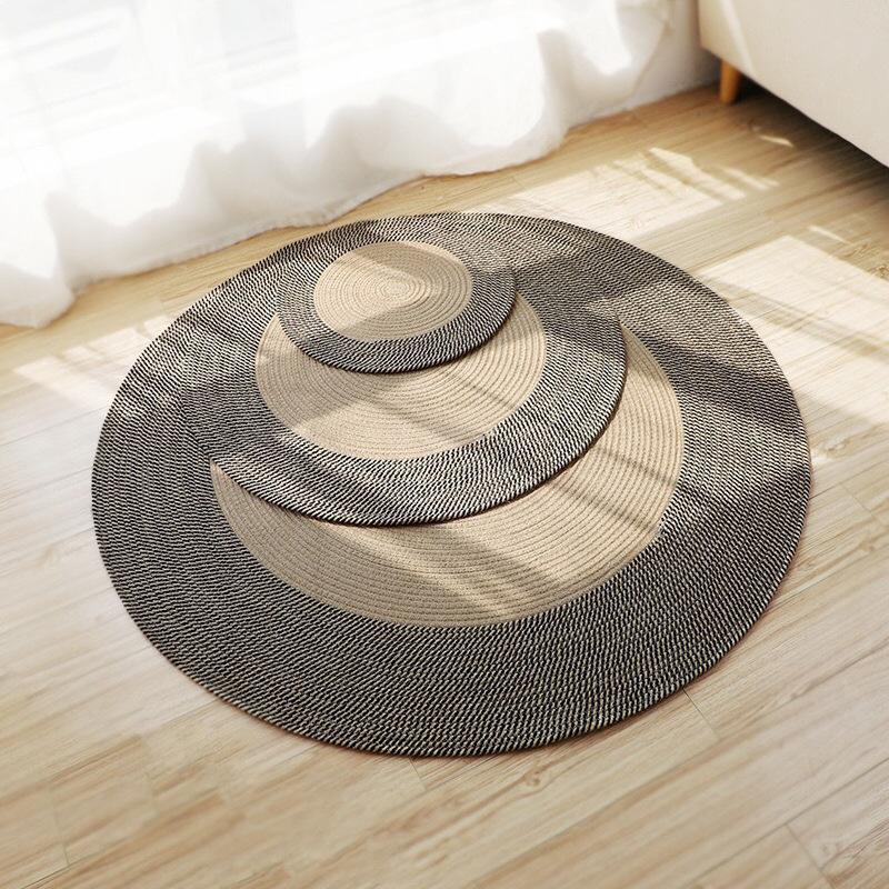 Japanese Rattan Woven Round Living Room Carpet Household Jute Light Luxury Style Mat Cat Scratch Board Matching Color Mat