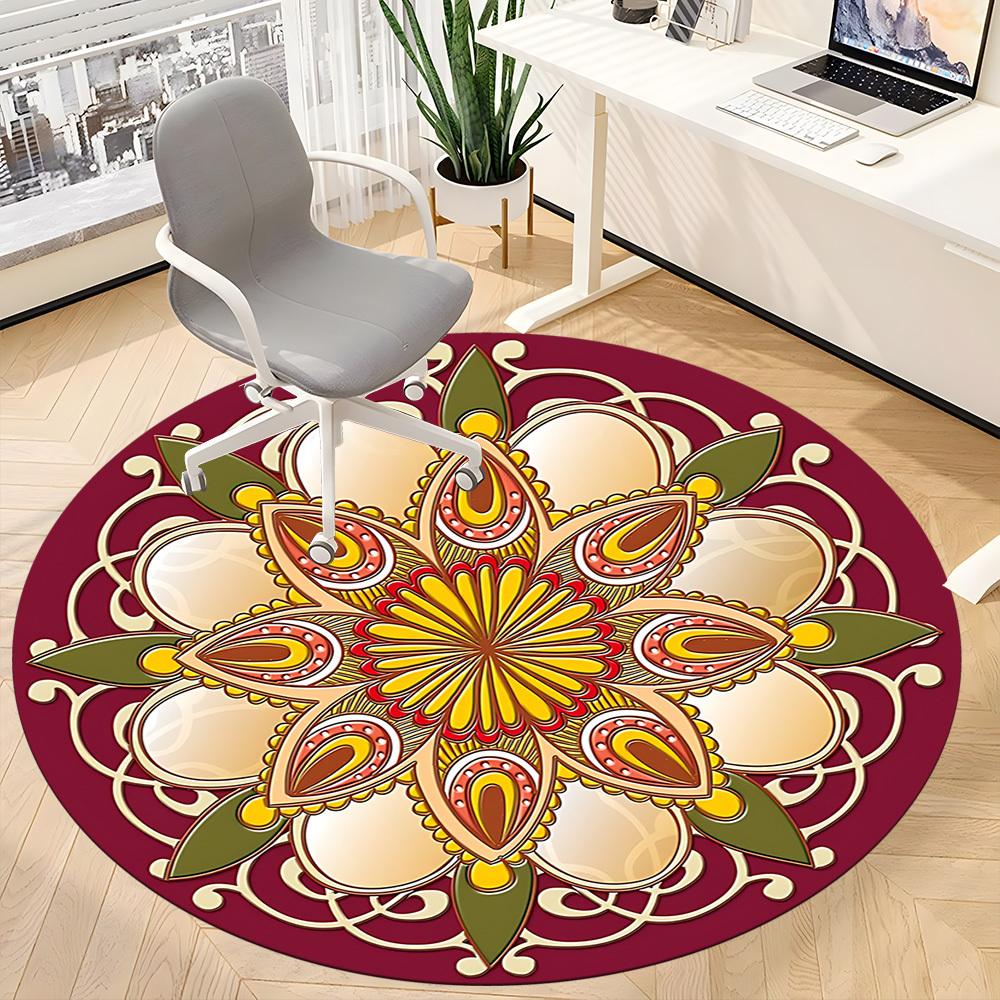 1pc MandalaChair Carpet for Office, Indoor Non-Slip Washable Polyester Fiber Carpet, Mat For Office, Machine Washable