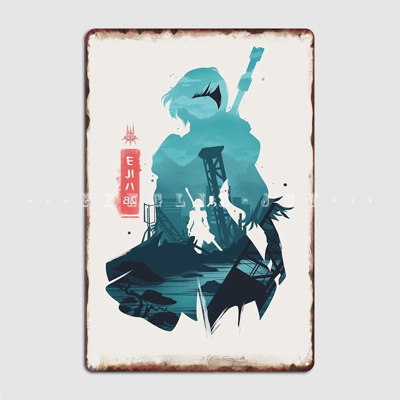 Nier Automata B Art Metal Plaque Poster Club Pub Garage Custom Garage Decoration Tin Sign Posters