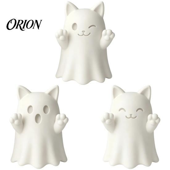 Collectible Art Figures 3D Printed Cute Ghost Cat Figurine, Wink Smile Surprise Spooky Halloween Decor, Unpainted Decorations Blank White DIY