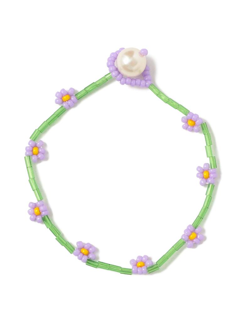 Ray Beams Petite Flower Beaded Bracelet for One Size Women, Green/Purple,
