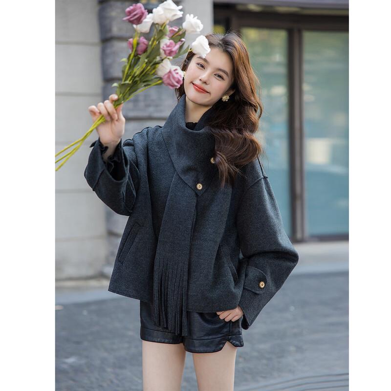 

Mokana Women s Detachable Scarf Collar Wool Blend Coat