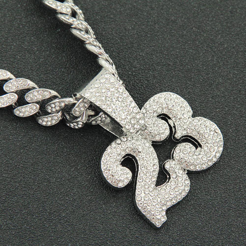 Men's Hip Hop Diamond-Studded '23' Pendant Necklace with Cuban Chain
