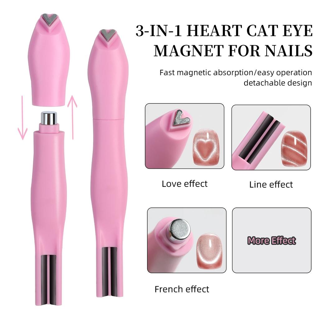 3 in 1 Cat Eye Effect Double 3D Love Heart Nail Magnet Line Moon Snake Pattern French Nail UV Attraction Magnetic Stick Manicure