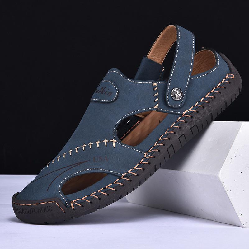 2026 Summer Men s Handmade Breathable Stitch Sandals - Two-Way Wear, Large Size, Fashionable Casual Slides Size 47