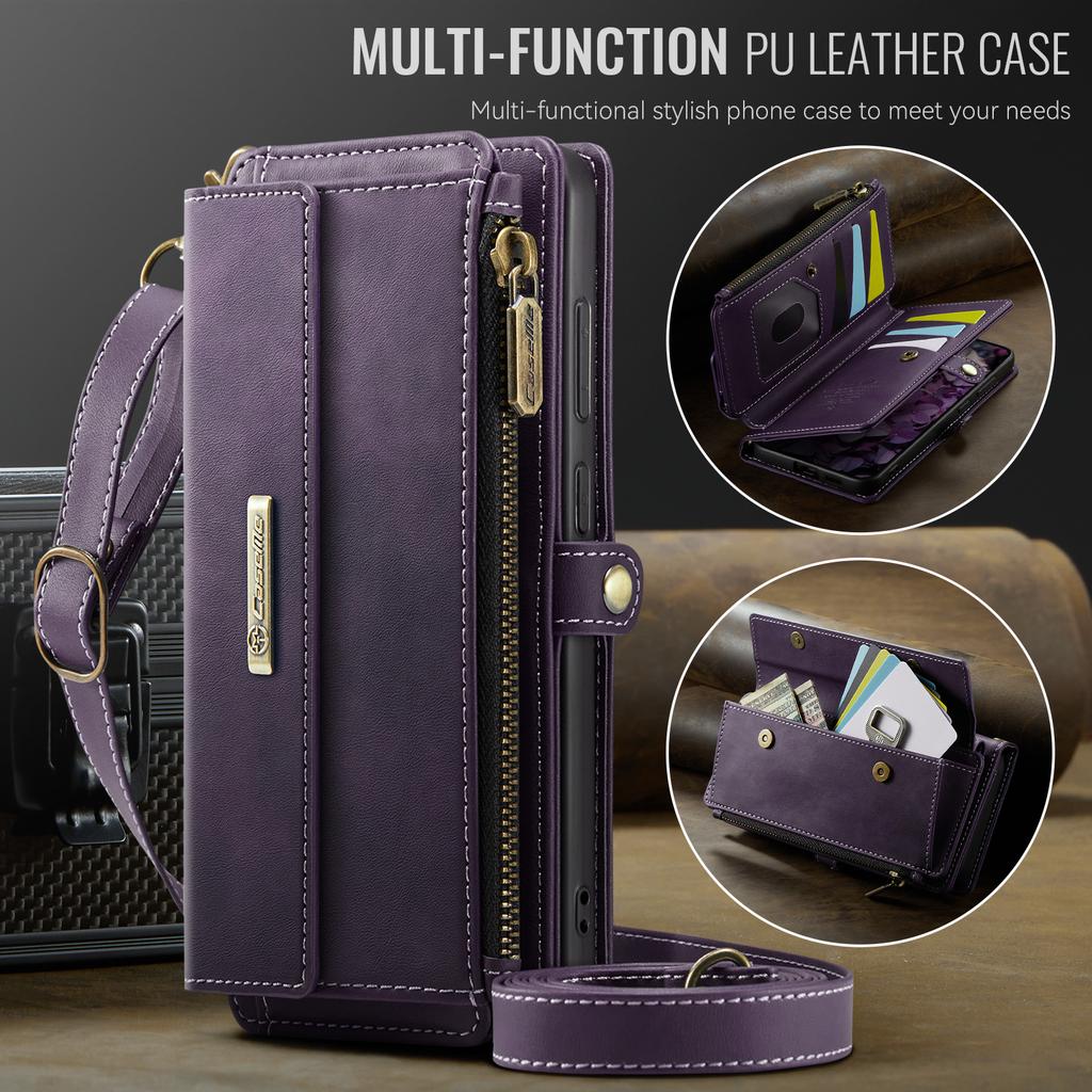 For Samsung Galaxy S26 Case CASEME C39 RFID Blocking Zipper Wallet Stand Leather Cover with Strap